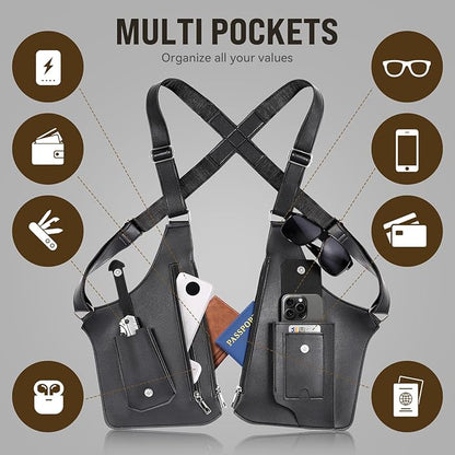 Large Double Shoulder Armpit Bag for Men 2026 Upgraded Anti-Theft Underarm Holster Bag Vintage PU Leather Concealed Crossbody Wallet Phone Pouch for Travel Outdoor Cycling Work