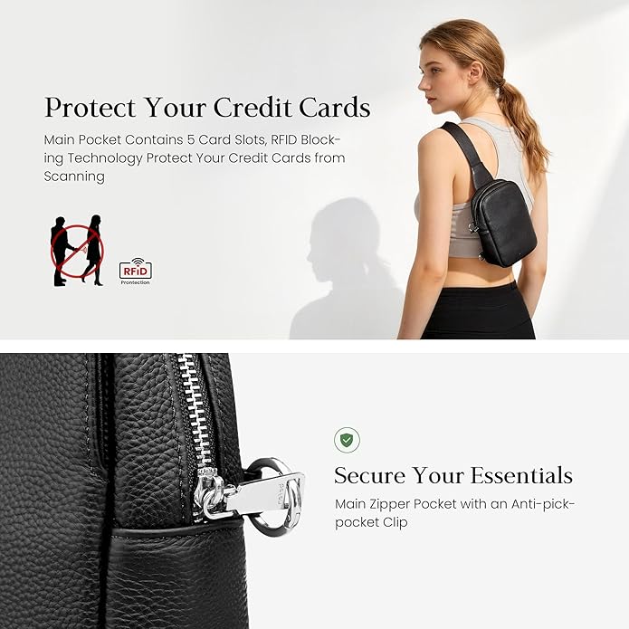 befen Genuine Leather Anti Theft Small Crossbody Bags for Women, RFID Cross Body Sling Chest Bags Fanny Packs Travel Purse
