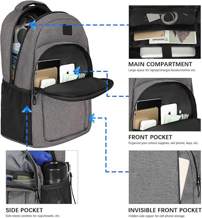 LARIPOP Carry On Backpack for Airplane, 17.3 Inch Laptop Backpack with USB Charging Port, Water Resistant Business Travel Backpack, Lightweight College School Bookbag Anti Theft for Men Women, Grey