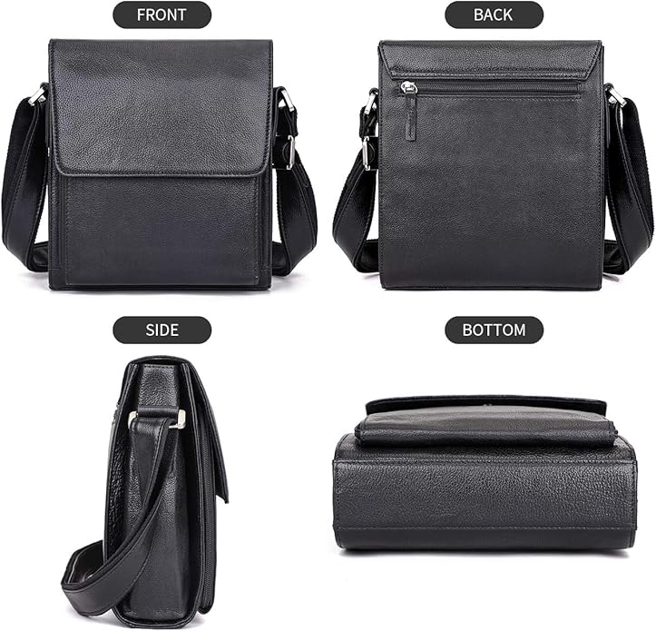 Augus Leather Messenger Crossbody Shoulder Bag for Men Work Business Casual Adjustable straps With YKK Metal Zipper