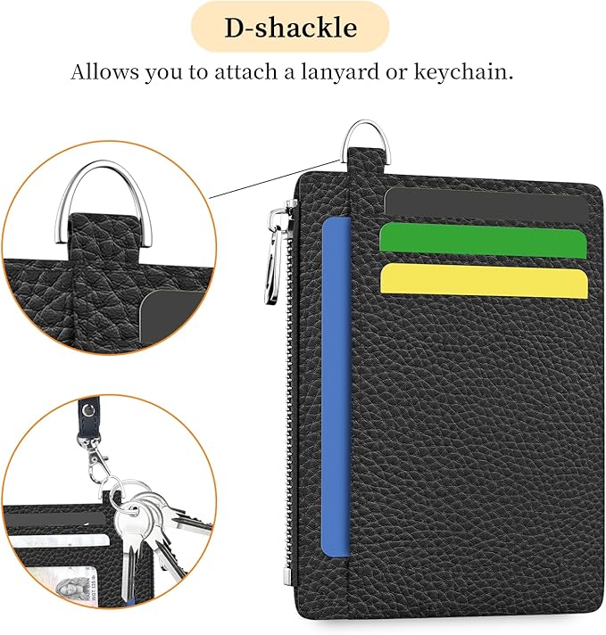 Hancynir Slim Wallet Women Credit Card Holder Black Minimalist RFID Blocking Small Mini Card Case Front Pocket PU Leather Thin Travel Zipper Coin Cash ID Window Ladies Female Wallet Gifts