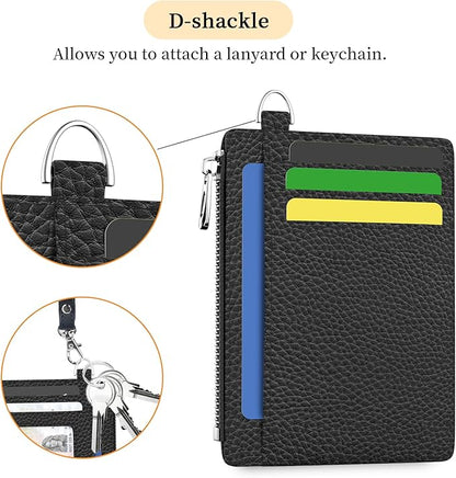 Hancynir Slim Wallet Women Credit Card Holder Black Minimalist RFID Blocking Small Mini Card Case Front Pocket PU Leather Thin Travel Zipper Coin Cash ID Window Ladies Female Wallet Gifts