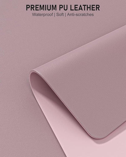 Desk Pad, 23.6" x 13.8" PU Leather Non-Slip Desk Mat Large Mouse Pad for Desktop, Waterproof Laptop Computer Writing Mat for Office, Home, Work, Gaming, Dark Pink