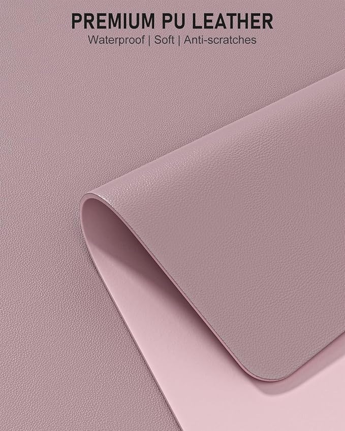 Desk Pad, 30" x 14" PU Leather Non-Slip Desk Mat Large Mouse Pad for Desktop, Waterproof Laptop Computer Writing Mat for Office, Home, Work, Gaming, Dark Pink