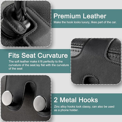 JESTOP Car Headrest Hook, Bags Hanger for Car, Leatehr Car Double Hooks for Purses and Bags, Car Hanger Storage Holder for Handbag Coat Umbrella, Car Inside Accessories