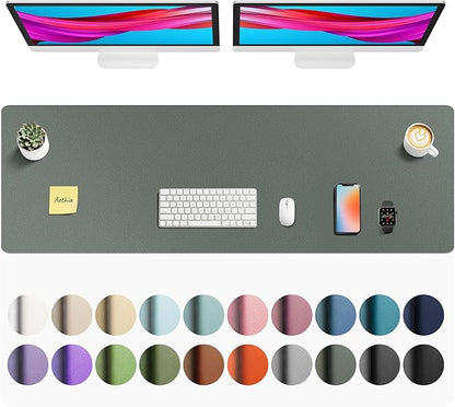 Aothia Faux Leather Desk Mat - Non-Slip PU Leather Desk Blotter, Waterproof Writing Surface, Large Desk Pad for Office & Home (Jungle Green, 55" x 17")