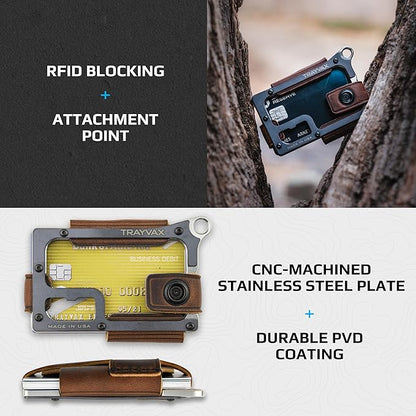 Trayvax Contour Wallet, RFID Front Pocket Money and Credit Card Holder, Minimalist Slim Leather Metal Wallet for Men and Women, Raw Mississippi Mud