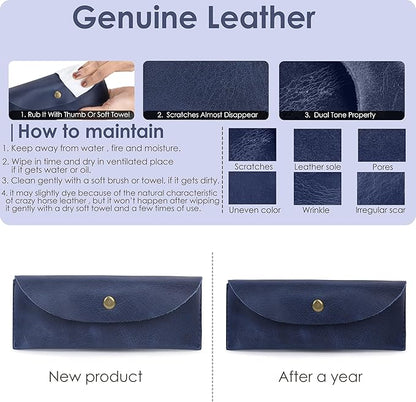 Leather Sunglasses Case Genuine Eyeglass Holder Reading Glasses Protector Vintage Eyewear Storage for Men and Women