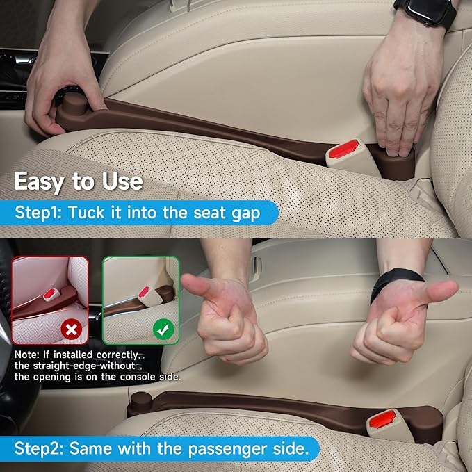 Givifive Car Seat Gap Filler Set of 2, 3IN1 Seat Side Gap Filler Plug with Storage Slot & Hook Function, Soft Foam Universal Fit Car SUV Truck Fill Gap Between Seats Console Organizer（Standard Brown）