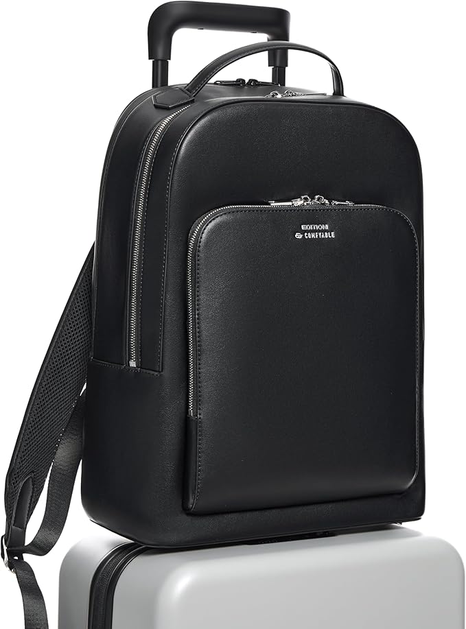 Comfyable x Edition Premium Vegan Leather Backpack for 13" 14" 15" 16" Laptops, Business Trip Backpack with Trolley Strap & YKK Zipper, Water-repellent Durable Bag for Men Women, Daypack for Work