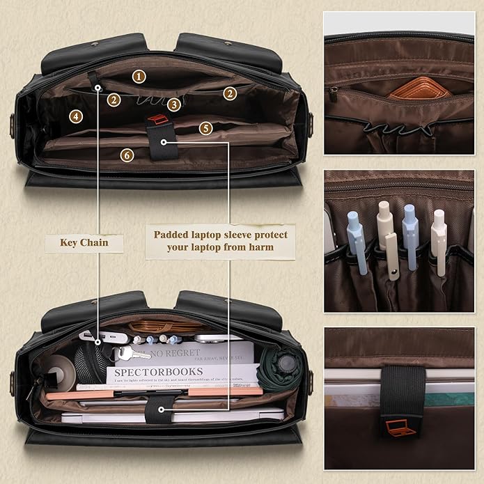 Leather Messenger Bag for Men 15.6 Inch Vintage Laptop Bag Waterproof Briefcases for Men Computer Bag Satchel for Work/Office