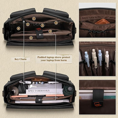Leather Messenger Bag for Men 15.6 Inch Vintage Laptop Bag Waterproof Briefcases for Men Computer Bag Satchel for Work/Office