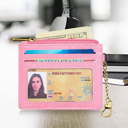 SEAVILIA Card Holder Keychain Wallet for Women with ID Window RFID Blocking Coin Purse Bee Gifts Slim Minimalist Small PU Leather