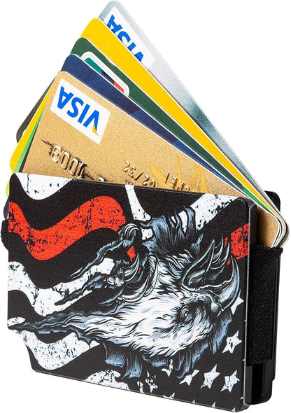 Slim Wallet for Men,RFID Blocking Minimalist Metal Wallet, Money Clip/Cash Holder, Front Pocket Aluminum Credit Card Holder, Ideal Gift for Men,Redline-American USA Flag