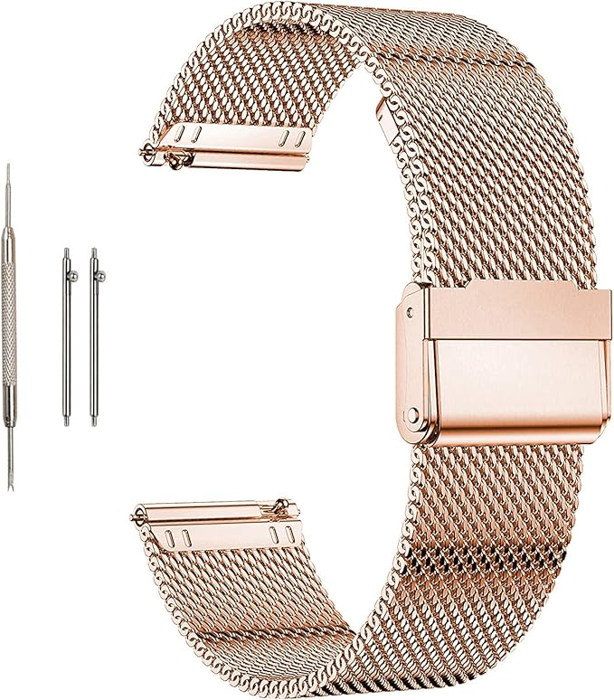 Moran Stainless Steel Mesh Watch Band Quick Release Replacement Strap 18mm 20mm 22mm for Men Women (Rose Gold,18mm)