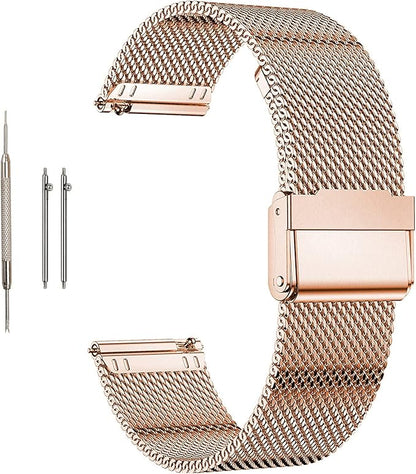 Moran Stainless Steel Mesh Watch Band Quick Release Replacement Strap 18mm 20mm 22mm for Men Women (Rose Gold,18mm)