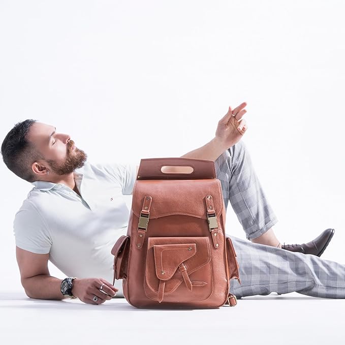 Handmade World Full Grain Leather Backpack for Men – Business Computer Backpack Fits Upto 17” Laptop, Office Work Travel Bag