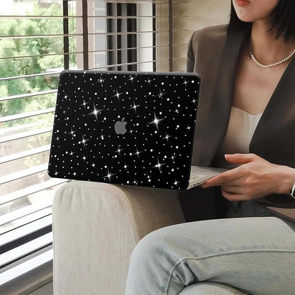 KEROM Diamond Case for MacBook Pro 13 inch 2024-2016 M2 M1 A2338 A2289 A2251 A2159 A1989 A1706 A1708, Luxury Bedazzled Bling Shiny Sparkle Glitter PU Leather Hard Shell Case & Keyboard Cover, Black