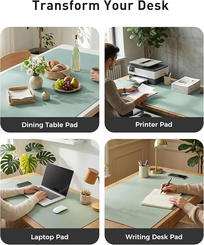 Aothia Faux Leather Desk Mat - Large Mouse Pad, Non-Slip PU Leather Blotter, Waterproof Writing Surface for Office and Home (Light Blue, 42" x 17")