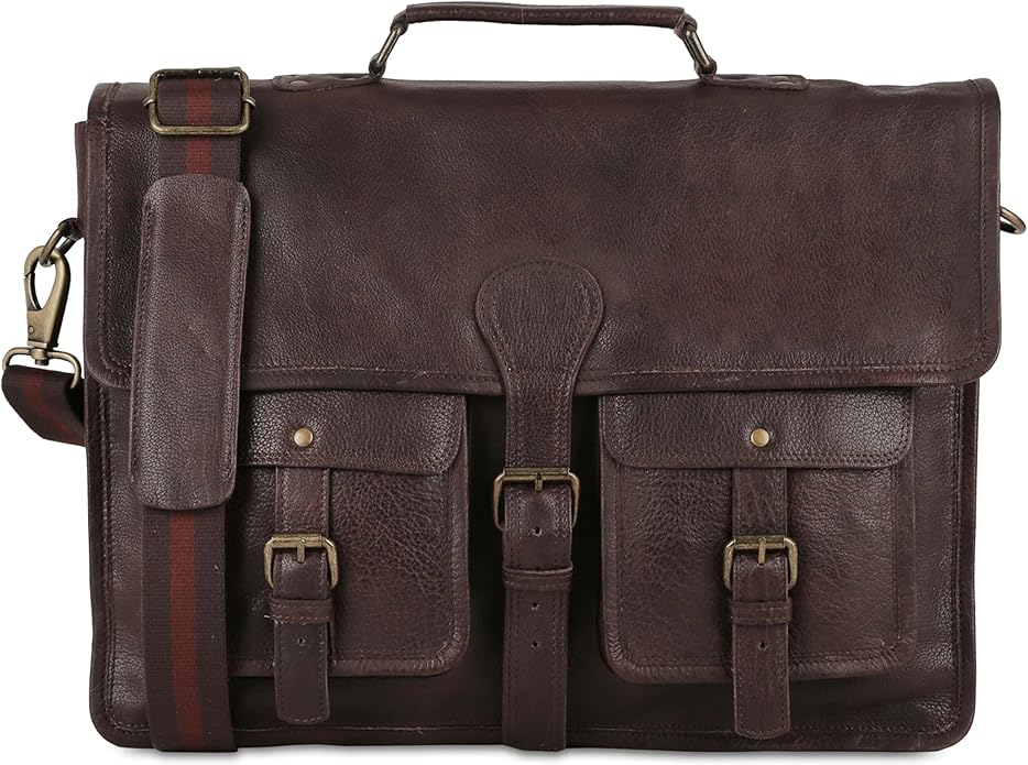 Leather briefcase 18 inch laptop messenger bag for men and women best satchel office bag