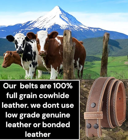 F&L CLASSIC Belt for buckle men Snap on Strap Full Grain One Piece Leather no buckle,1 1/2" Wide, USA