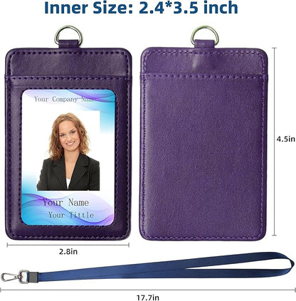 Leather Badge Holder with Adjustable Lanyards,Swivel Metal Clasp for Offices, Staff, Students, Employees(Purple)