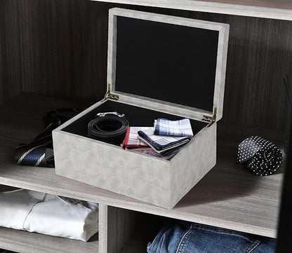 HofferRuffer Faux Leather Decorative Box, Large Wooden Structure Keepsake Box Accessory Organizer Jewelry Organizer with Hinged Lid, Storage Container for Home or Office (Grey)