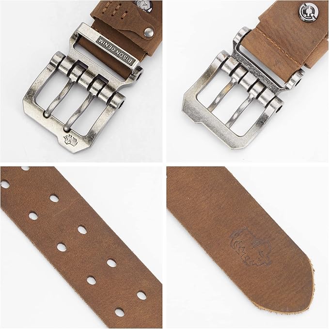 BISON DENIM Men's Belts Leather Dress Genuine Leather Classic Heavy Duty Buckle Belt Casual for Jeans