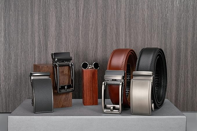 28"-68" Men's Leather Ratchet Dress Belt Big And Tall With Automatic Buckle