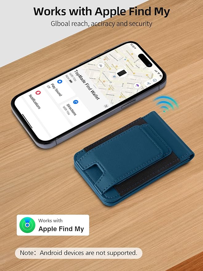 TopMade for MagSafe Wallet with Money Clip, Works with Apple Find My, Magnetic Wallet for iPhone 17/16/15/14/13/12 Series, for iPhone Wallet Stand with Finder Tracker, Dark Blue
