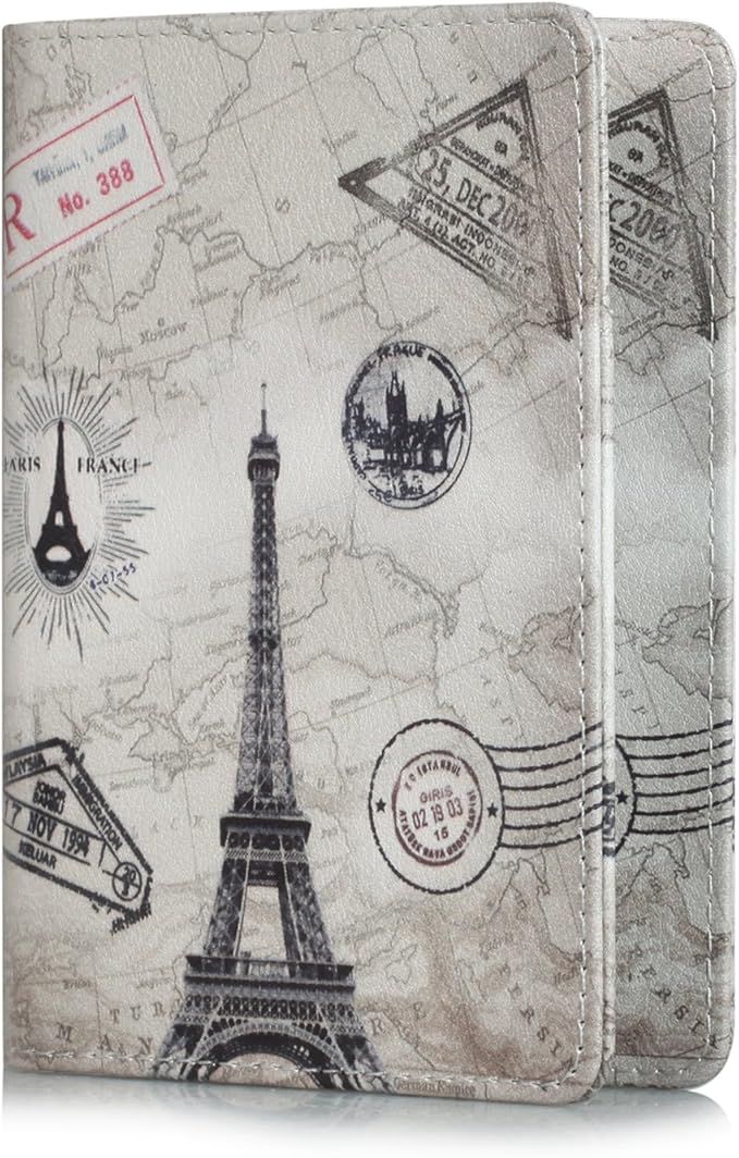 EpicGadget RFID Blocking Premium Leather Passport Holder Travel Wallet Cover Case (Eiffel Tower)