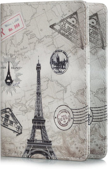 EpicGadget RFID Blocking Premium Leather Passport Holder Travel Wallet Cover Case (Eiffel Tower)