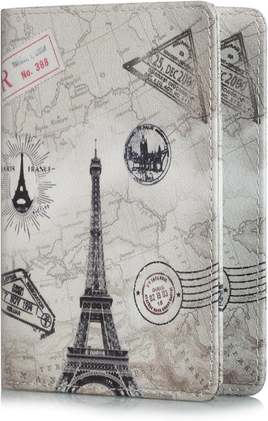 EpicGadget RFID Blocking Premium Leather Passport Holder Travel Wallet Cover Case (Eiffel Tower)