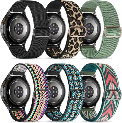 Stretchy Bands Compatible with Samsung Galaxy Watch 7 6 4 5 Band 40mm 44mm/Watch 6 4 Classic 47mm 43mm 42mm 46mm/5 Pro/FE/Active 2, 6 Pack 20mm Nylon Sport Strap for Galaxy Watch 7 Band Women Men