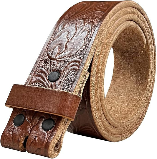100% One-Piece Full Grain Leather Belt Straps with No Slot Hole/Slot Hole/Heavy-Duty, Multi Options 1-1/2" (38mm) Wide