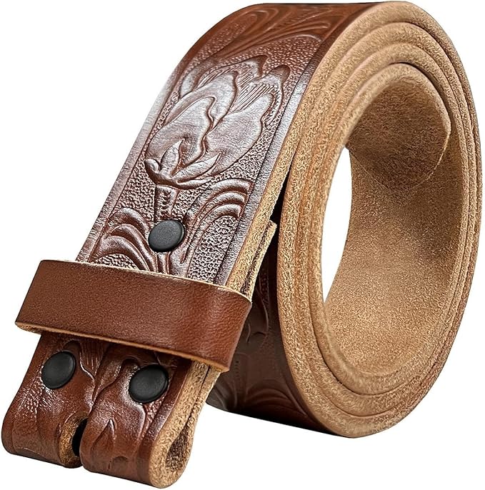 100% One-Piece Full Grain Leather Belt Straps with No Slot Hole/Slot Hole/Heavy-Duty, Multi Options 1-1/2" (38mm) Wide