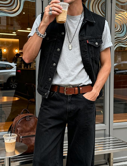 Men's Everyday Casual Belt - 1.5 Inch Full Grain Genuine Leather with Brass Buckle