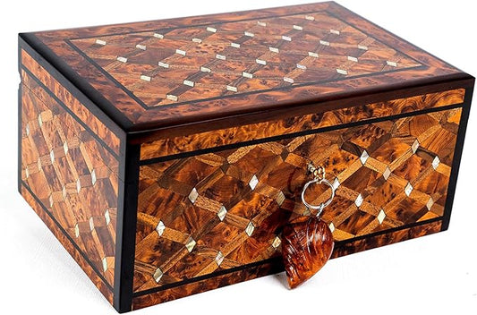 HandCarved Wooden Box with Hinged Lid Multipurpose Keepsake Jewelry Decorative Art Decorative Wood Walnut Box with lids- Storage Organizer Antique (Mother of pearl XX-large)