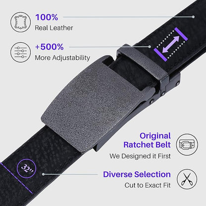 Marino Avenue Ratchet Belt for Men. Adjustable Leather Dress Belt with 38 Easy to Click Into Place Ratchet Closures.