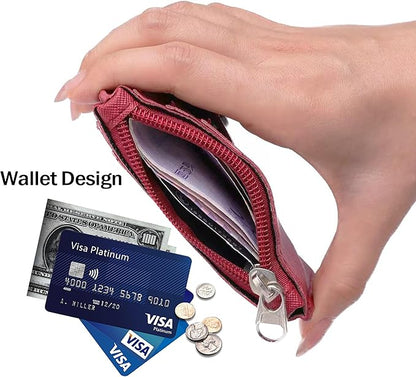 【2025 Latest】 Cute ID Badge Holder Retractable Lanyard Reel Clip with Heavy Duty Carabiner, 5 Card Slots in 2 Sided with Key Ring and Zipper for Women Students Teens Girls Office Staff (Red)