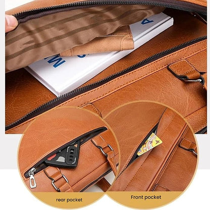 Men's Leather Laptop Bag 15 IN, Water-Resistant Briefcase Messenger Bag for Work, Business, Shoulder Crossbody Office Satchel