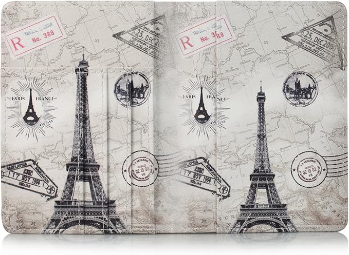 EpicGadget RFID Blocking Premium Leather Passport Holder Travel Wallet Cover Case (Eiffel Tower)