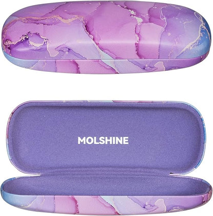 molshine Hard Shell PU Leather Glasses Case,Travel Portable Eyeglass Case for Men Women Girl Travel Study Work