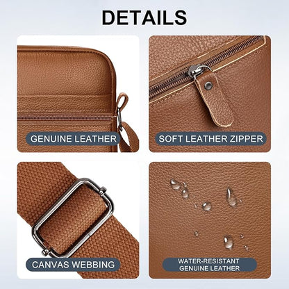 Leathario Men's Crossbody Shoulder Bag, Genuine Leather Small Messenger Satchel for Work Business Travel, Black Side Purse