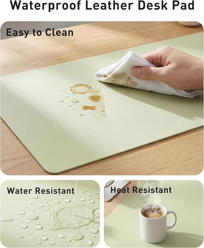 Aothia Faux Leather Desk Mat - Large Mouse Pad, Non-Slip PU Leather Blotter, Waterproof Writing Surface for Office and Home (Grass Green, 42" x 17")