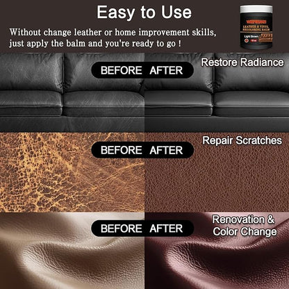 Leather Recoloring Balm & Color Restorer - 10OZ Multipurpose Dye & Paint for Faded Leather Couches, Car Seats, Shoes | Fix Scratches on Clothing, Furniture & Accessories(Light Brown)