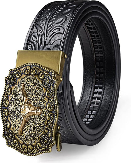 Dubulle Designer Mens Belts, Sliding Automatic Buckle Ratchet Dress Belt TOP Genuine Leather Strap Gifts