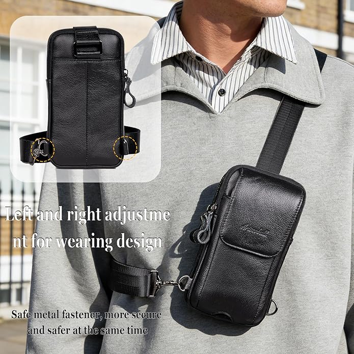 Small Crossbody Bag for Men Women - Genuine Leather Mini Sling Bag with Charging Port