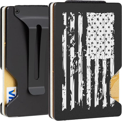 Slim Wallet for Men,RFID Blocking Minimalist Metal Wallet, Money Clip/Cash Holder, Front Pocket Aluminum Credit Card Holder, Ideal Gift for Men,American USA Flag