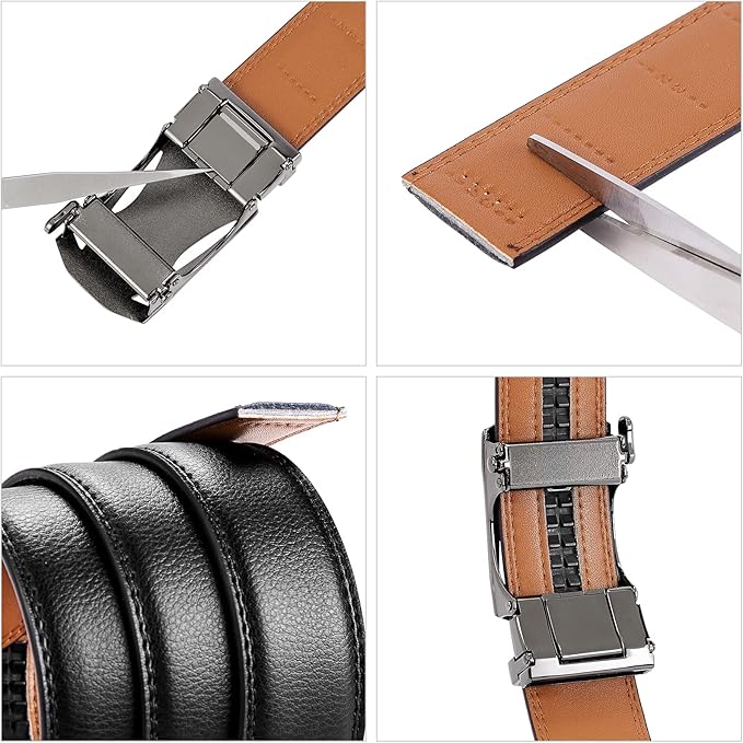 BOSTANTEN Mens Belt Leather Ratchet Belt For Men Dress and Casual with Adjustable Buckle, Trim to Fit